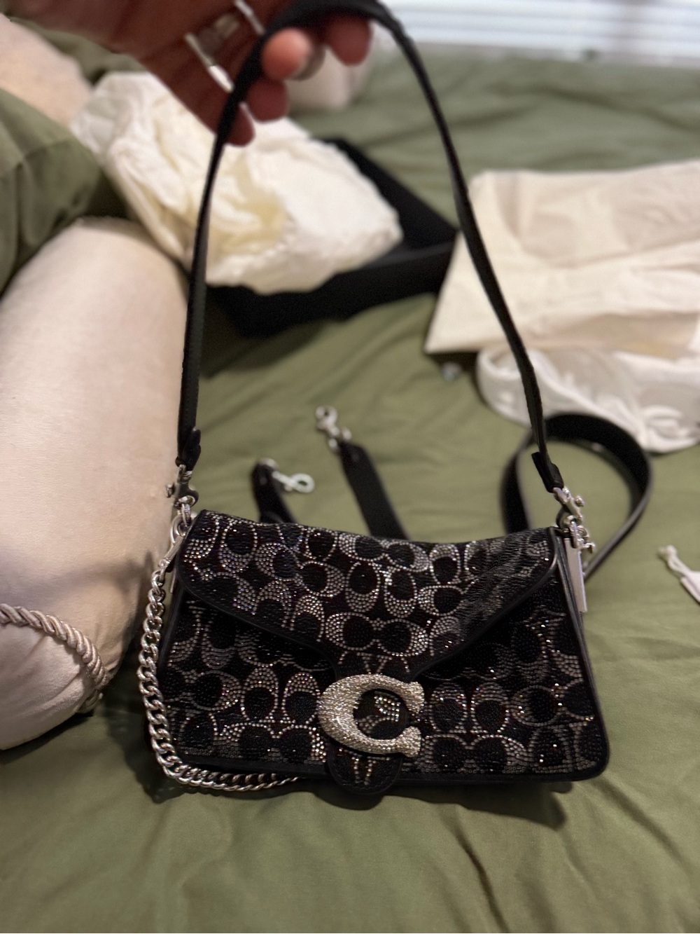 Coach Black Crystal Signature 'C' Chain Shoulder Bag